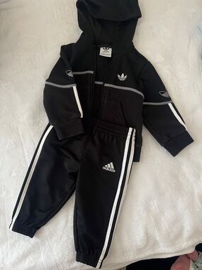 adidas Black Kids Jogger Set with White Stripes